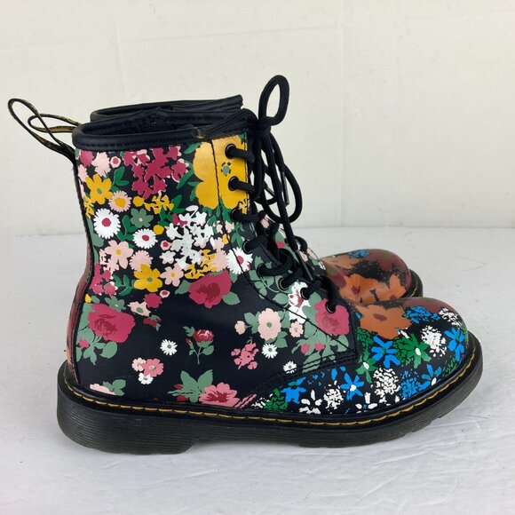 Dr Martens Womens U.S. Sz 7 Wonderlust Black Floral Combat Leather Boots Pasqual - Picture 5 of 11